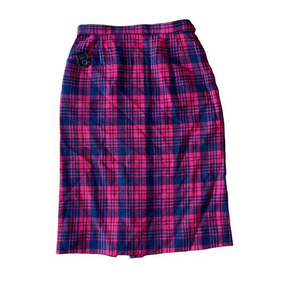 Komatsu Store vintage Plaid skirt waist 12.5”, length 25”small/XS pink blue midi - Picture 2 of 5